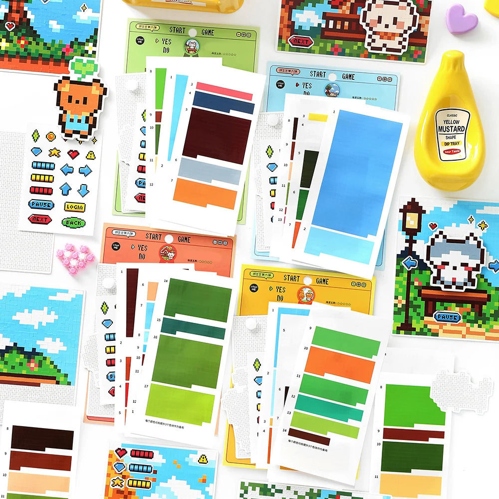 6 Sheets/Bag Kawaii Animal Themed Pixel Collage Stickers Mini Stress Relief for DIY Scrapbook Phone Case Notebook Decoration Qme