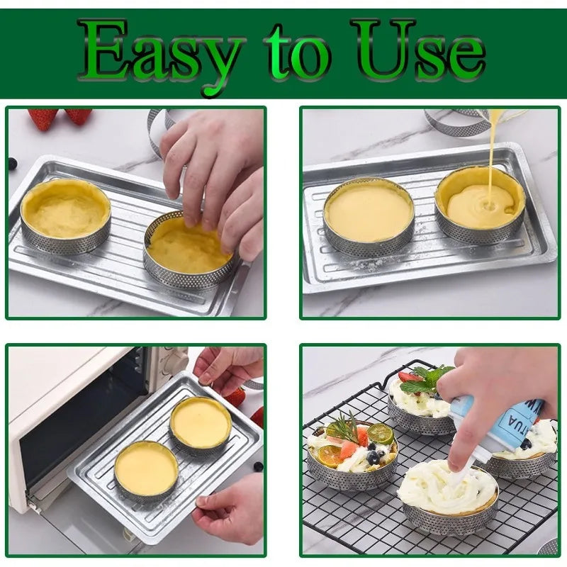 12pcs Stainless Steel Mousse Cake Mold Round Tart Ring French Flan Ring Baking Mold Biscuits and Pastries Mold Baking Tools Qme