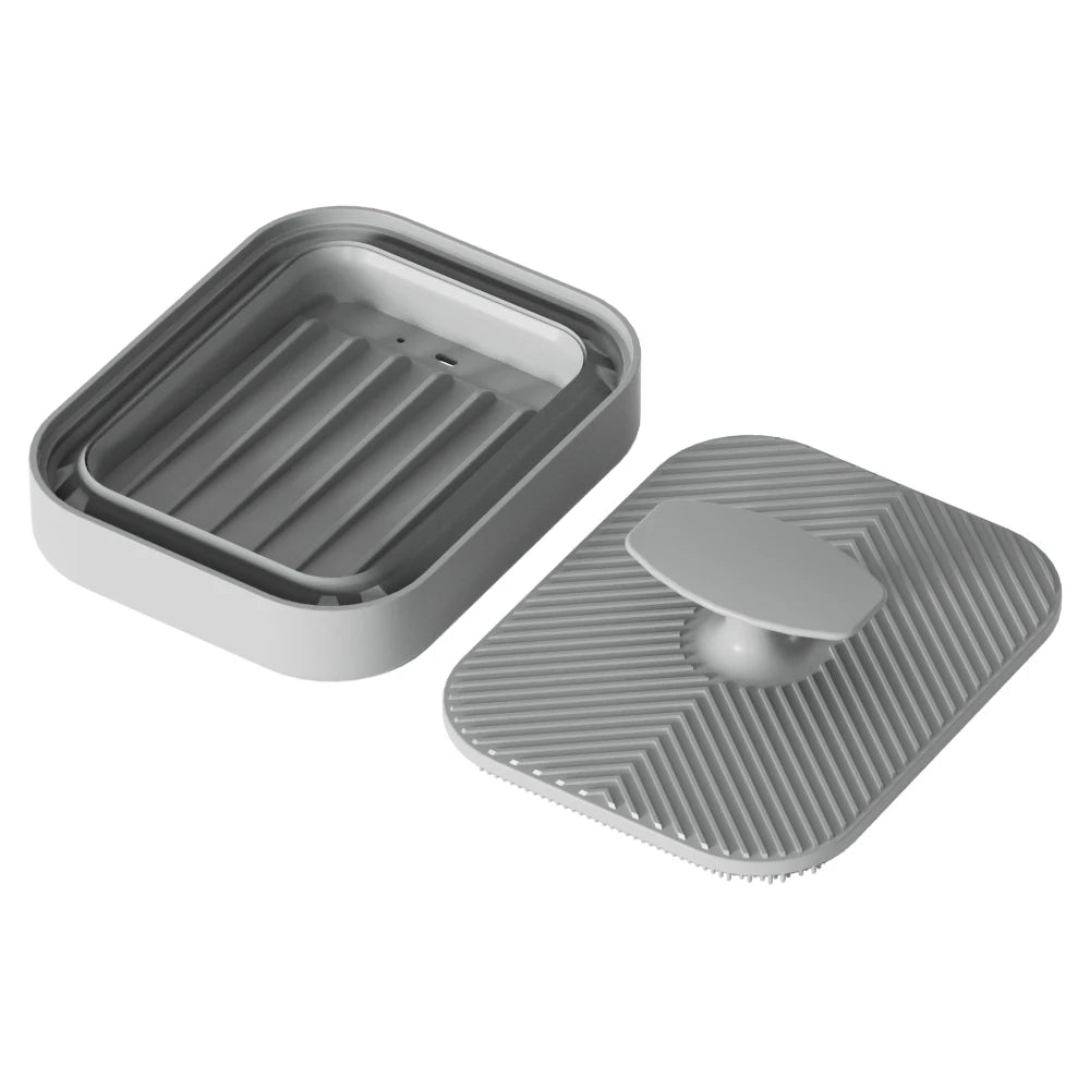 1 Silicone Soap Storage Box Foldable Exhaust Hole Anti Slip Portable Qme Gray set