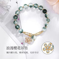 b74 Cherry Blossom Green Ghost Bracelet Advanced Design Lucky Crystal Green Ghost Elastic Bracelet Women's Jewelry Hand Gift Qme green 17cm
