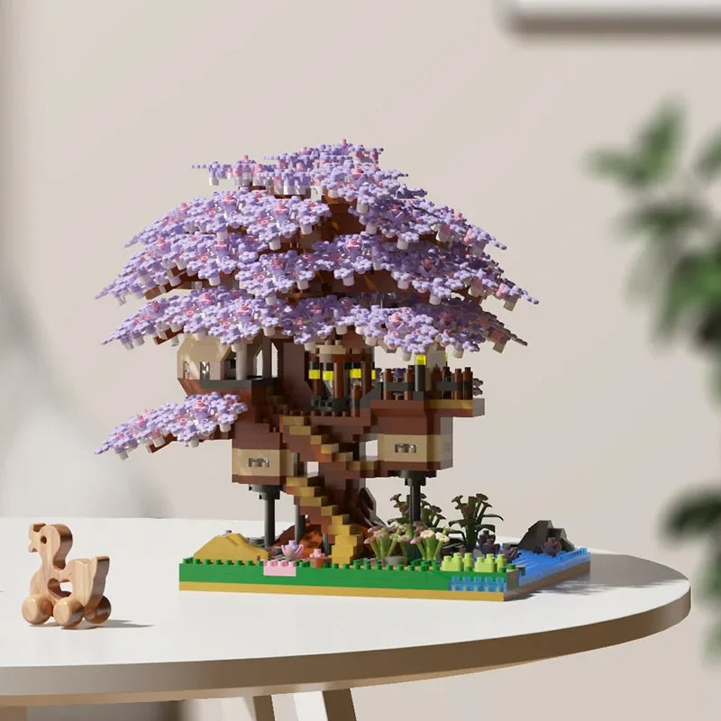 DIY Sakura Tree Building Blocks Set Diy Cherry Blossom Bricks with Light Treehouse Model Ornament Romantic Gift for Girl Friend Qme