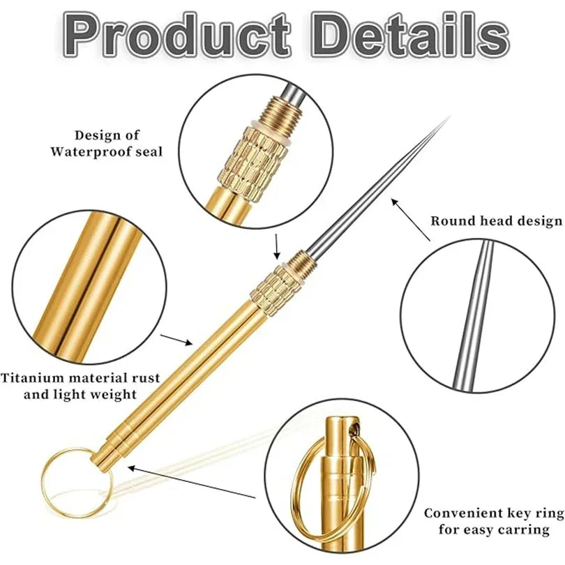 1PC Portable Titanium &Brass Toothpick Fruit Fork Outdoor Multifunctional Camping Tool Toothpick Tube,Stronger Than Dental Floss Qme