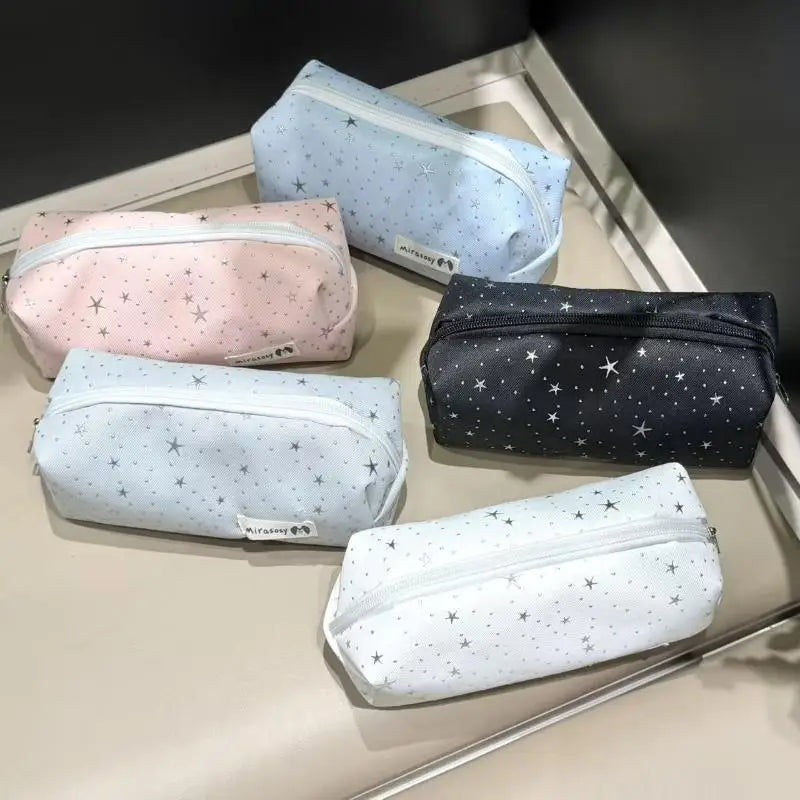 Multi-functional Canvas Pencil Case Star Print Multicolor Zippered Qme