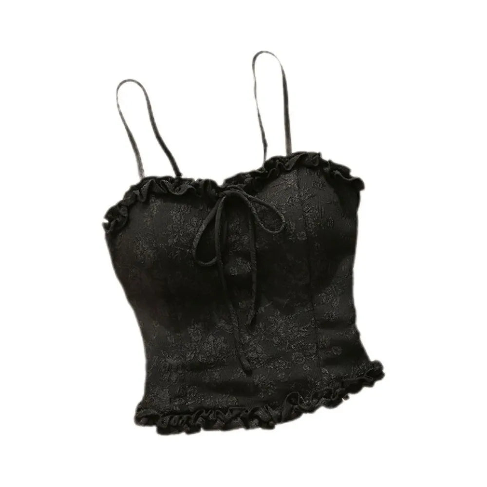 Streetwear Ruffle Sweet Crop Slim Fit Bowknot Women's Camisole Summer Qme