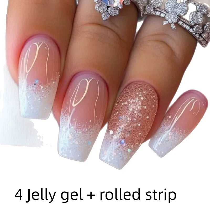 Silver square fake nails glitter inlay delicate and gorgeous simple and generous suitable with 1 Jelly Gel and 1 Nail File Qme 4