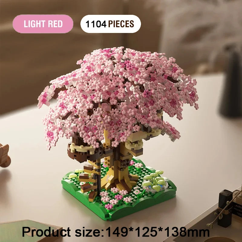 DIY Sakura Tree Building Blocks Set Diy Cherry Blossom Bricks with Light Treehouse Model Ornament Romantic Gift for Girl Friend Qme Small Pink-Opp