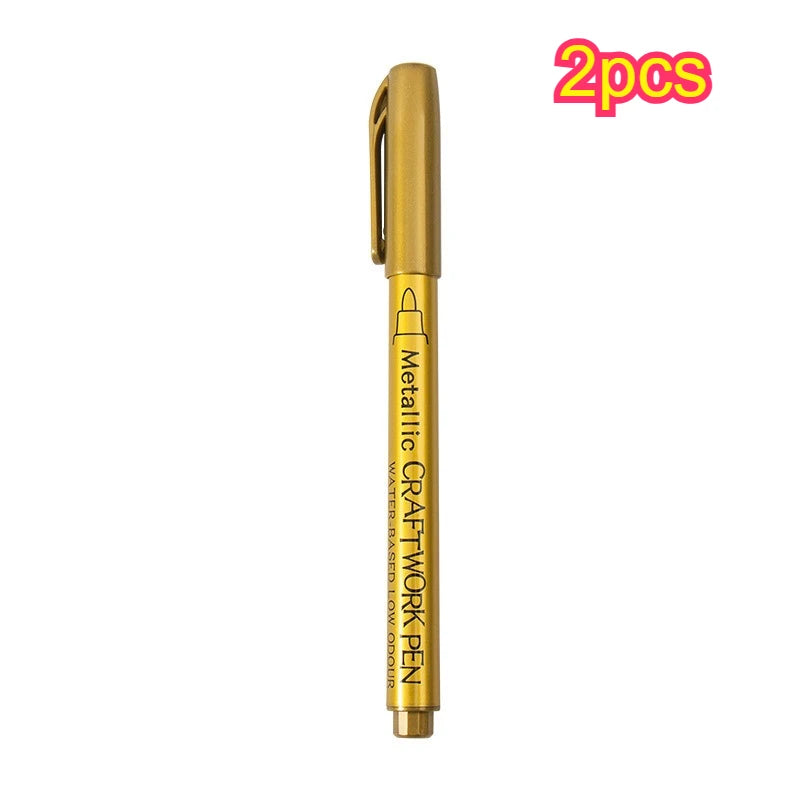 Metallic Craftwork Pen Gold Silver Marker Tip Permanent Art Marker For Glass Wood Ceramic Fabric Painting DIY Craft Supplies Qme Golden 2pcs