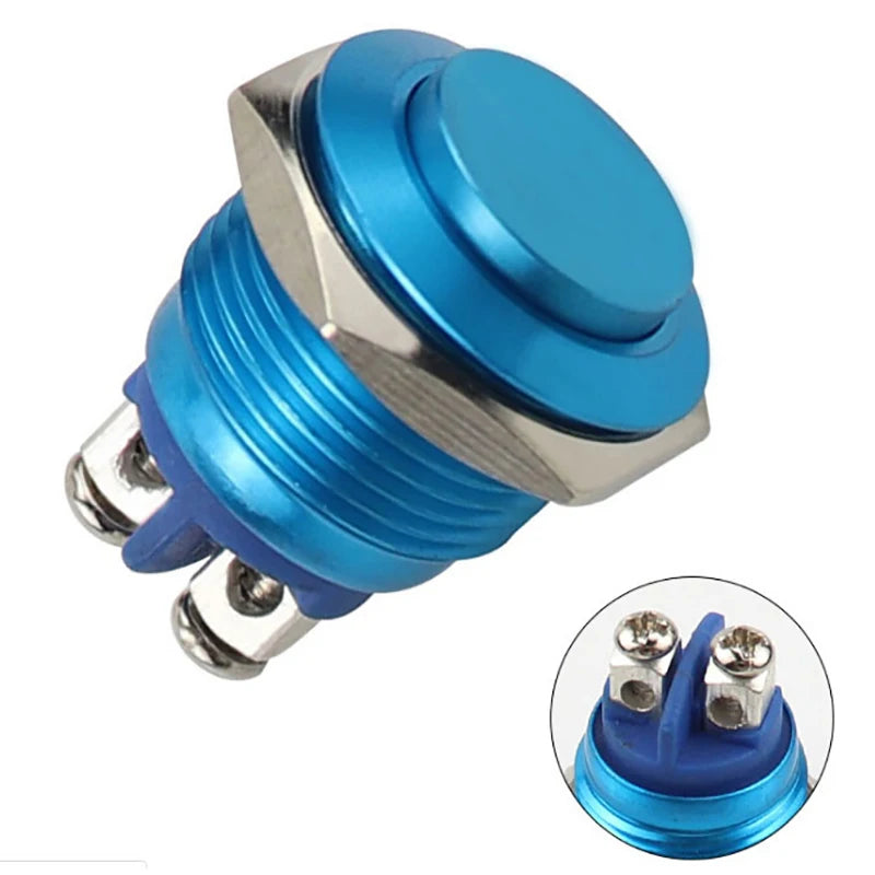 1Pc Momentary Push Button Switch 16mm Waterproof Mount Button Switch. Qme 1pc Blue