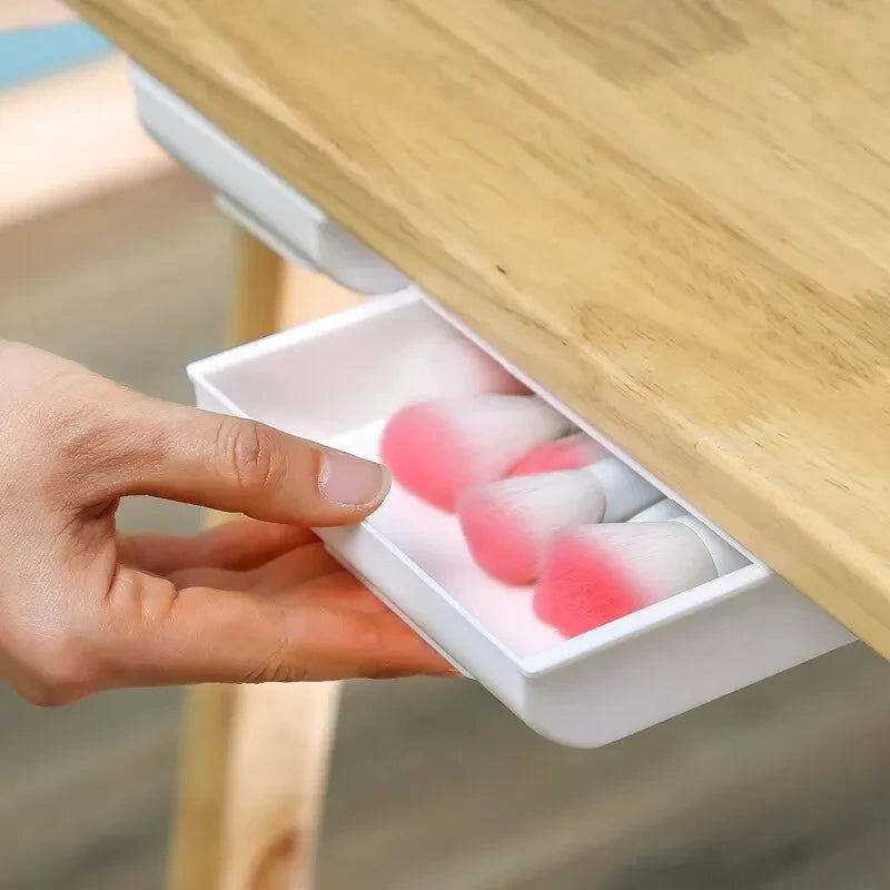 1PCS White SelfAdhesive Storage Drawer Box Makeup Pencil Tray Desk Hidden Under Stand Self-adhesive Under-drawer Storage Box New Qme