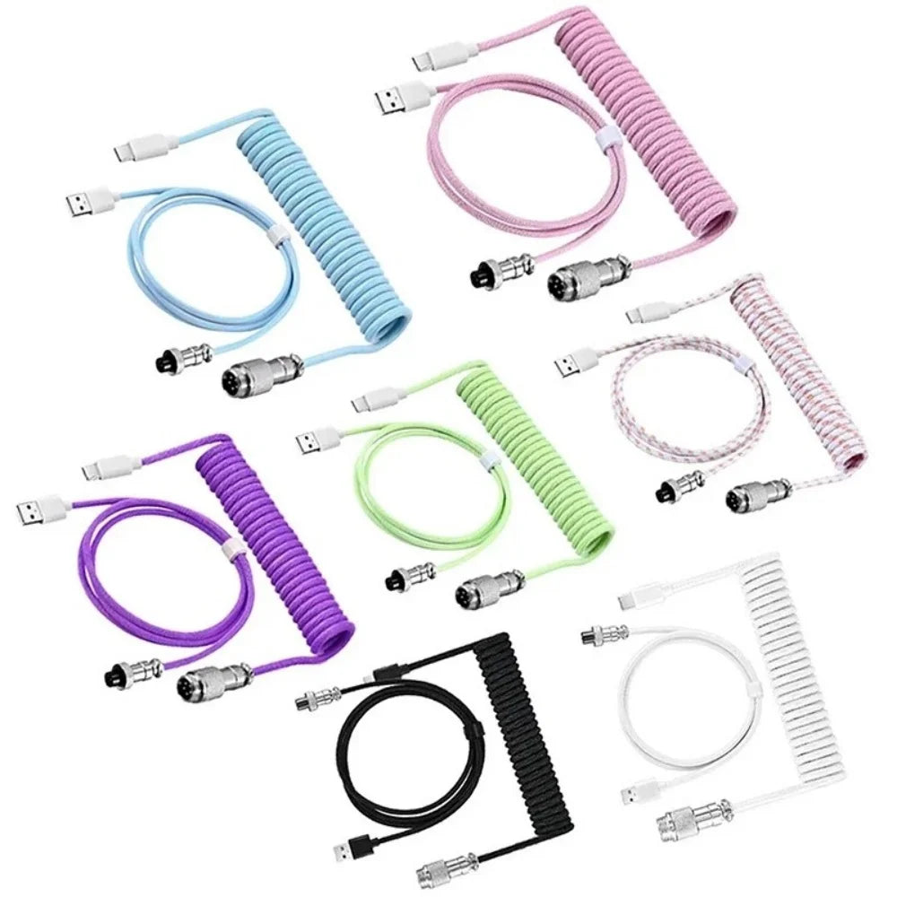 USB Type C Mechanical Keyboard Coiled Cable Hardware Linker USB Mechanical Keyboard Spring Cable Spiral Gaming Usb Keyboard Cord Qme
