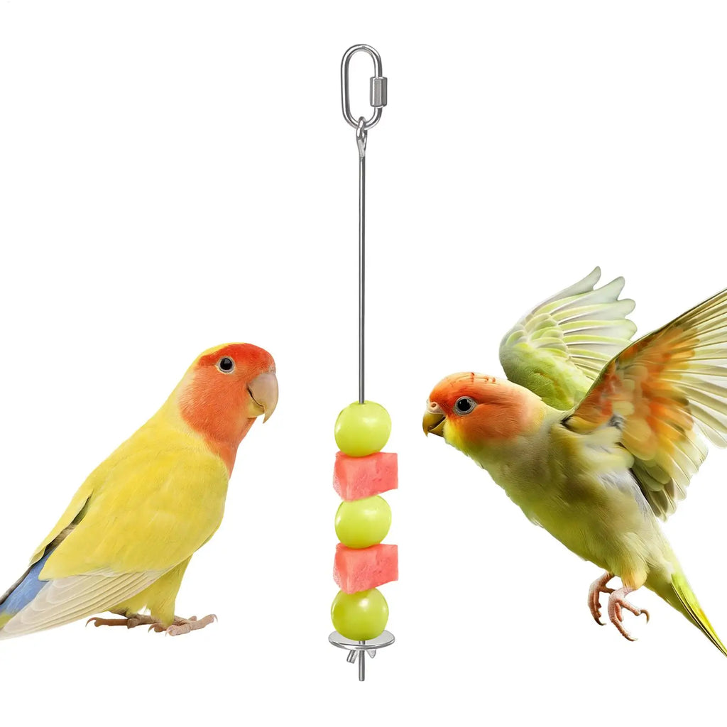 1pcs Bird Cage Food Skewer Stainless Fruit Stick Holder Bird Food Holder For Cage Foraging Macaw Parakeet Cockatiel Conure Finch Qme