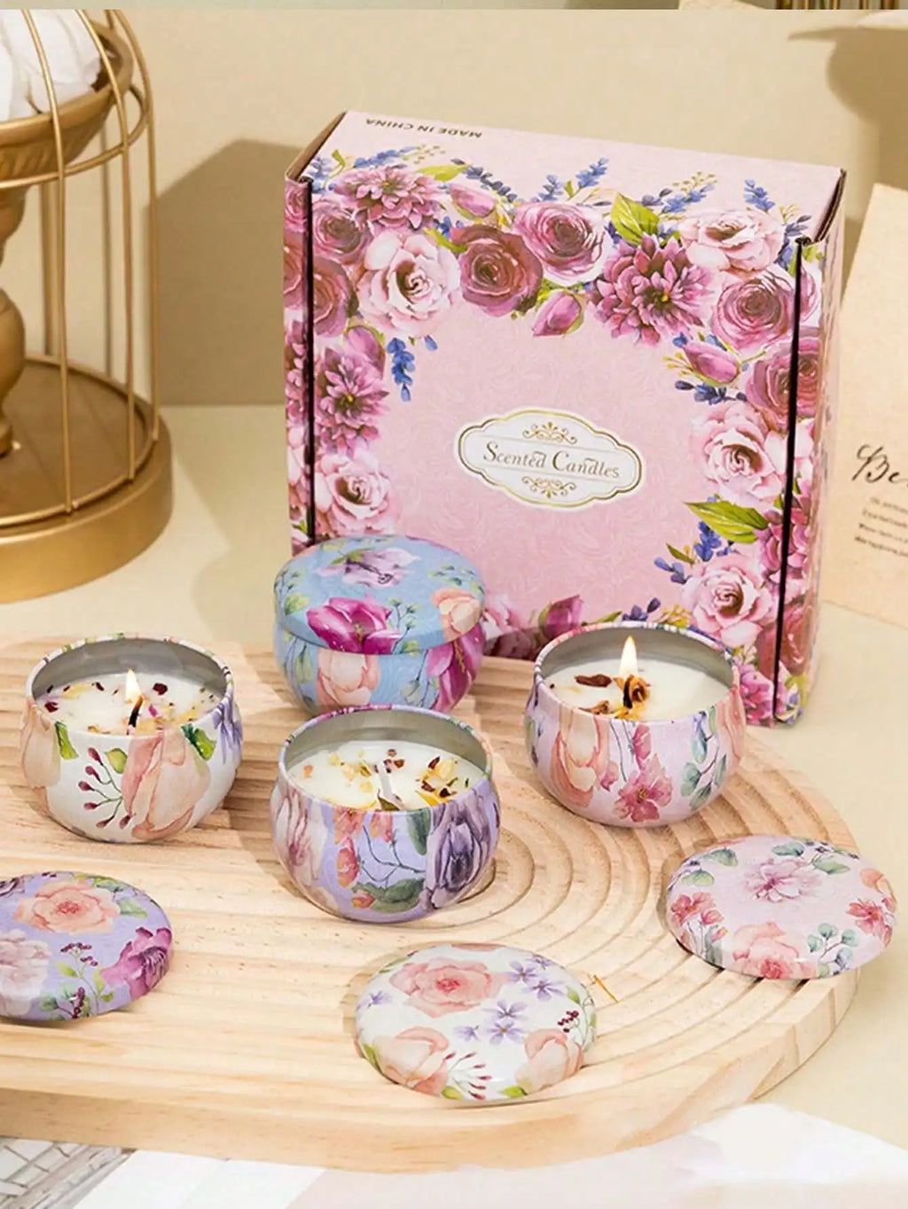 4 Cans Melt Wax Aromatherapy Homemade Soy Candle Cup Flower Candles Qme