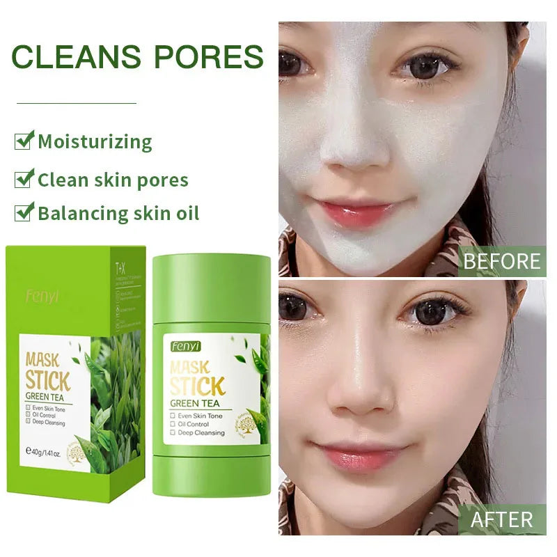 Green Tea Solid Face Mask Stick Cleansing Brightening Moisturizing Qme