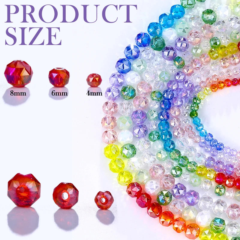 4-8mm Crystal Glass Beads Faceted Jewelry Making Beads Rondelle Spacer Beads for Bracelets Necklace Pendants Making Supplies Qme