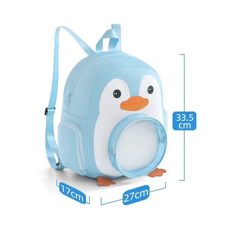 A Children's backpack sports backpack cartoon dry wet separation shoe compartment storage bag cute large capacity swimming bag Qme Blue Penguin