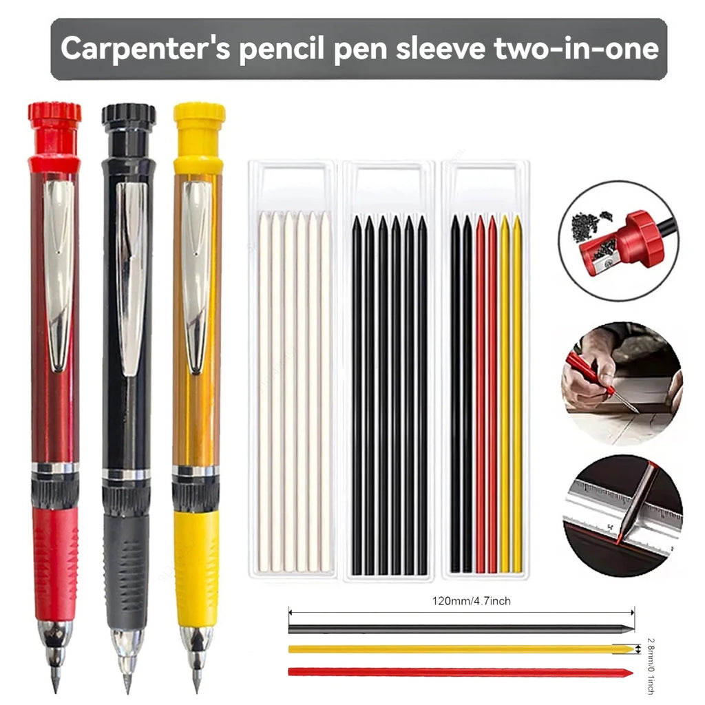 Solid Carpenter Mechanical Pencil With Built-in Sharpener 2.8mm Refillable,Deep Hole Marker for Woodworking Construction Tool Qme