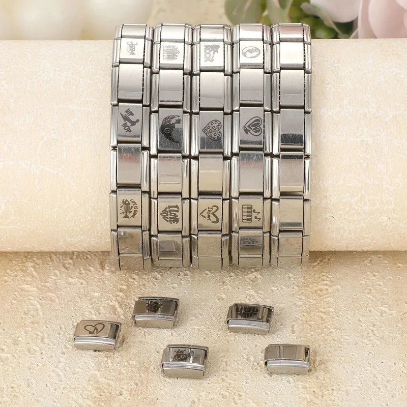 New Fashion Charm Italian Links Fit 9mm Stainless Steel Women Men Jewelry DIY Making Black Heart I Love you You Love Me Bracelet Qme