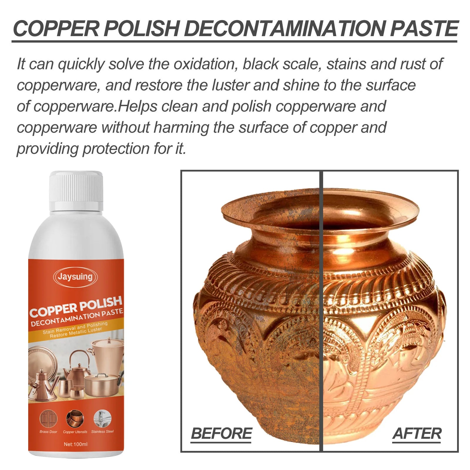 Copper Cleaner Rust Tarnish Remover Metal Stain Clean Kitchen Copperware Brassware Cleaner Copper Polish Decontamination Paste Qme