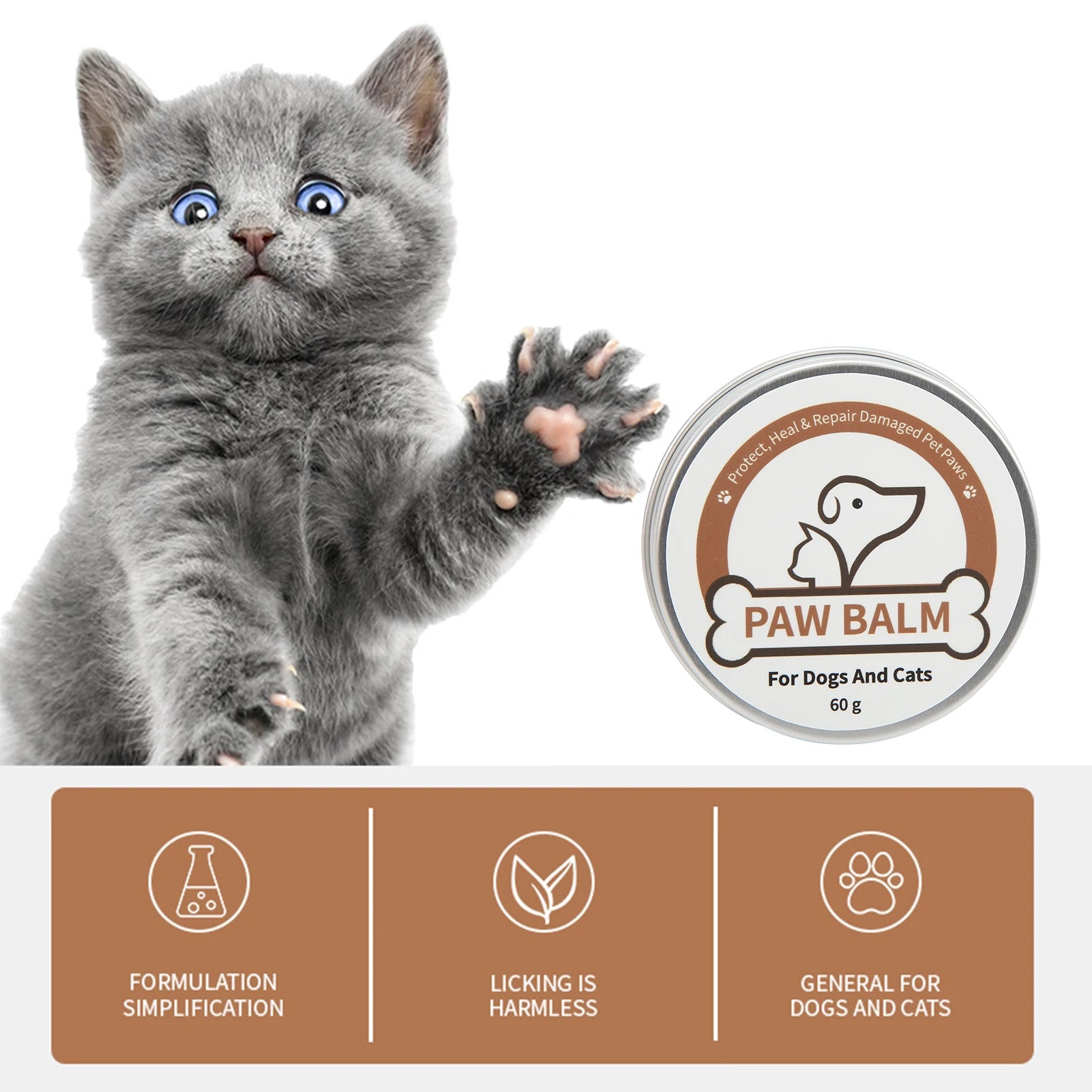 60g Pet Paw Balm for Dogs Cats Moisturizing Cracked Paw Nose Cream Healing Lotion Pet Foot Care Protective Moisturizer Qme
