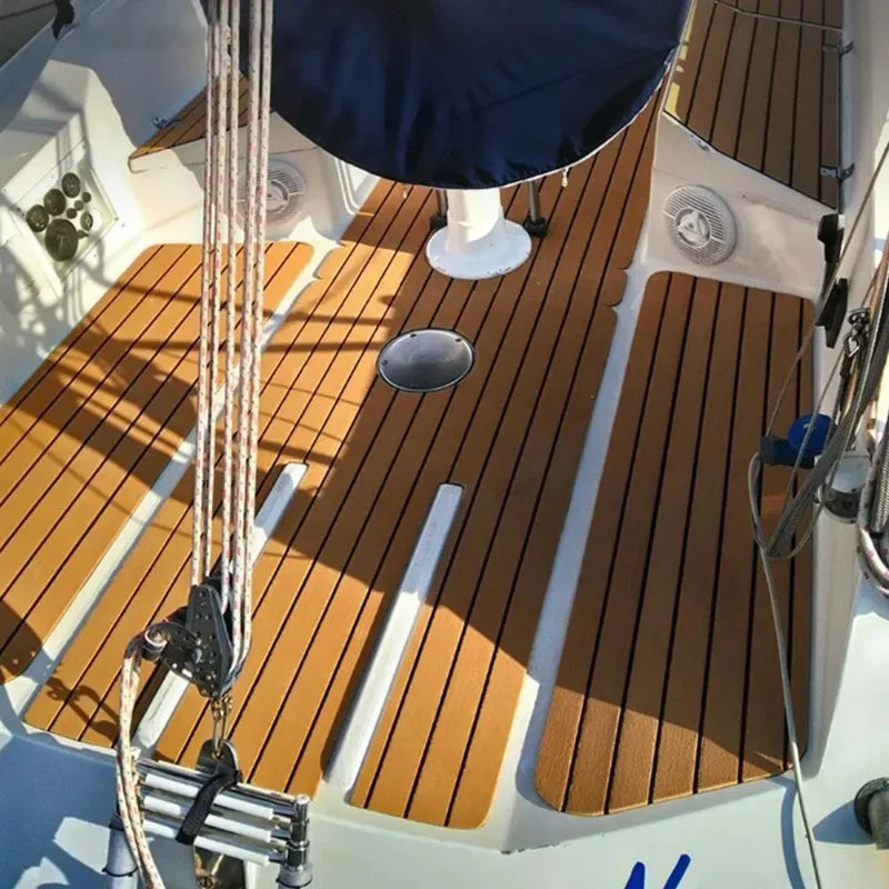 2.4m Self-Adhesive EVA Foam Boat Marine Flooring Faux Teak Decking Sheet Striped Yacht Mat 8 Styles Brown Gray Gold Black Qme