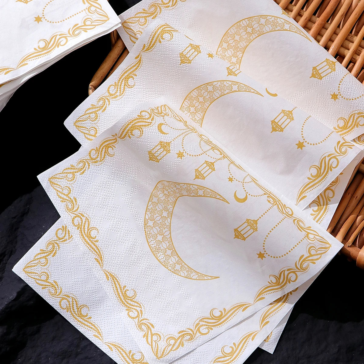 20 Elegant Disposable Ramadan Party Napkins Featuring a Yellow Moon Lantern Design, Perfect for Eid Celebrations, Home, Kitchen Qme