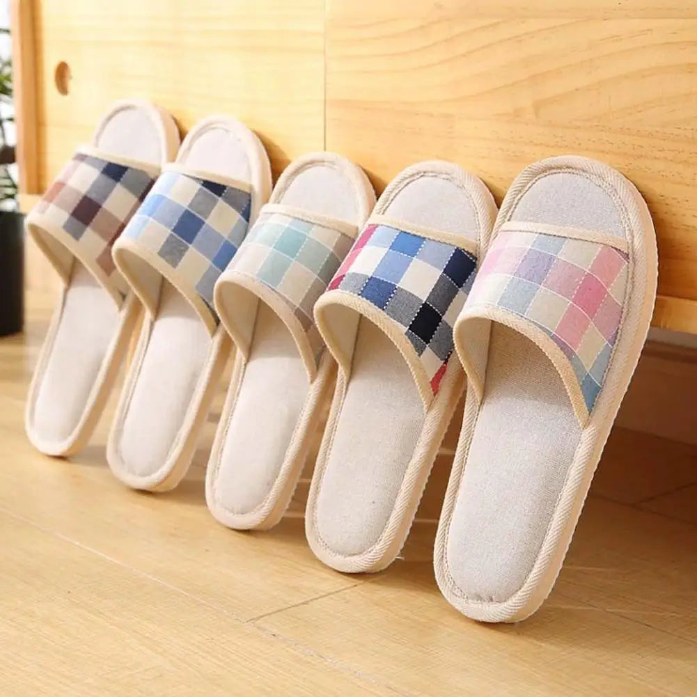 Women's Linen Slippers Indoor Home Use Non-slip Summer Bedroom Open-toe Flat Shoes Home Floor Couples Men Breathable Slides Qme