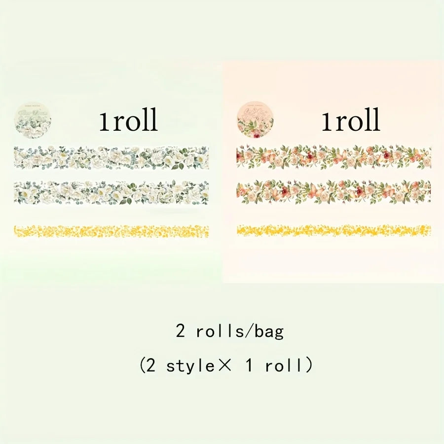 2 Roll 200cm PET Shell Light Tape Spring Fresh Flower Hand Account DIY Greeting Card Cup Photo Frame Notebook Decoration Tape Qme C