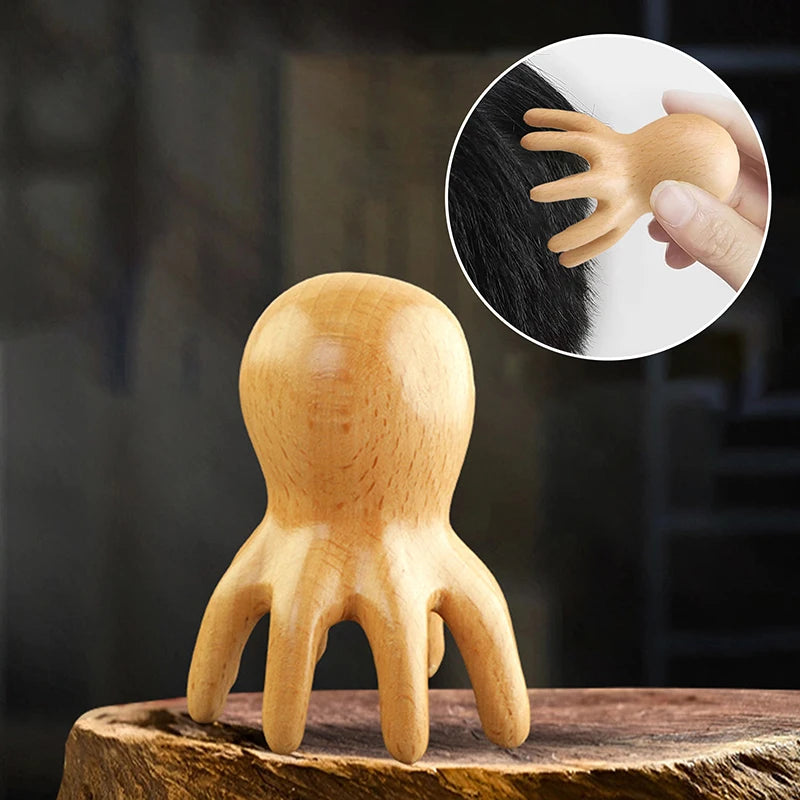 Sandalwood Octopus Massage Comb Head Meridian Scraping Scalp Brush Qme