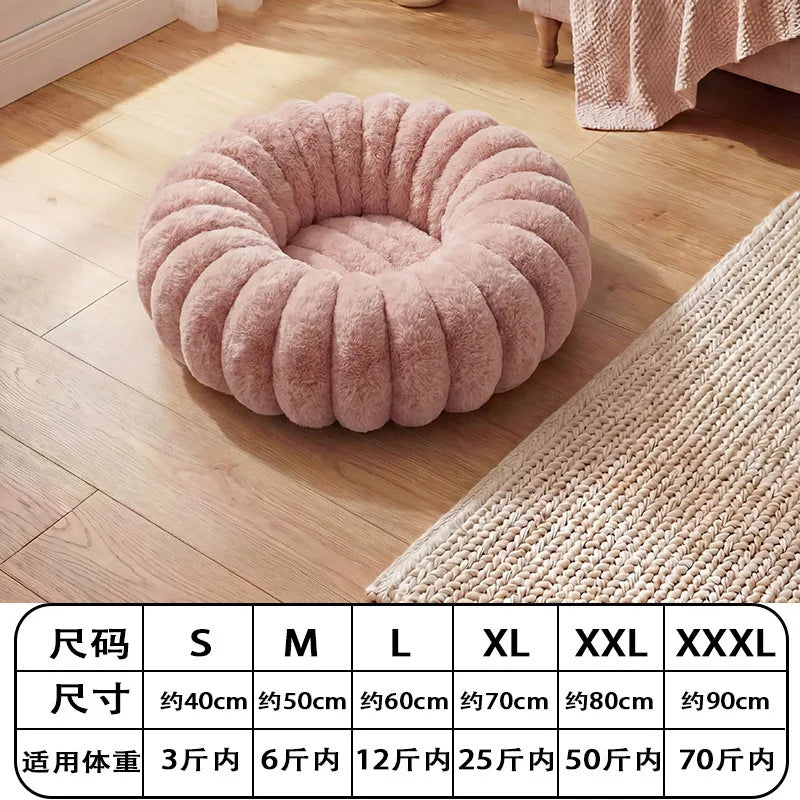 B 40-90cm 6 Sizes Round Pet Bed for Large Dog Bed Super Soft Cat Bed Plush Dog House for Medium Dog House Winter Warm Sleeping Qme