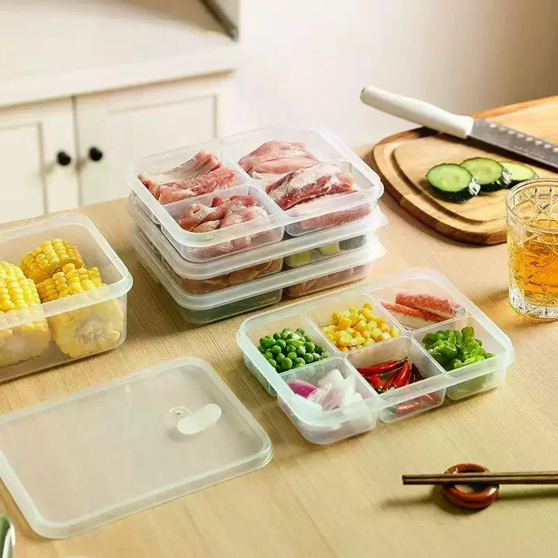 Refrigerator Storage Box Packed Meal Crisper Food Grade Sealed Food Meat 2/4/6 Compartment Refrigerated Storage Box Qme