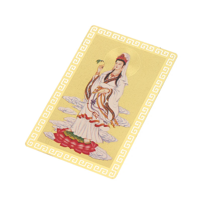 Buddha Card Peace Amulet Buddhist Gold Luck Blessing Nanwu Guanyin Qme Gold