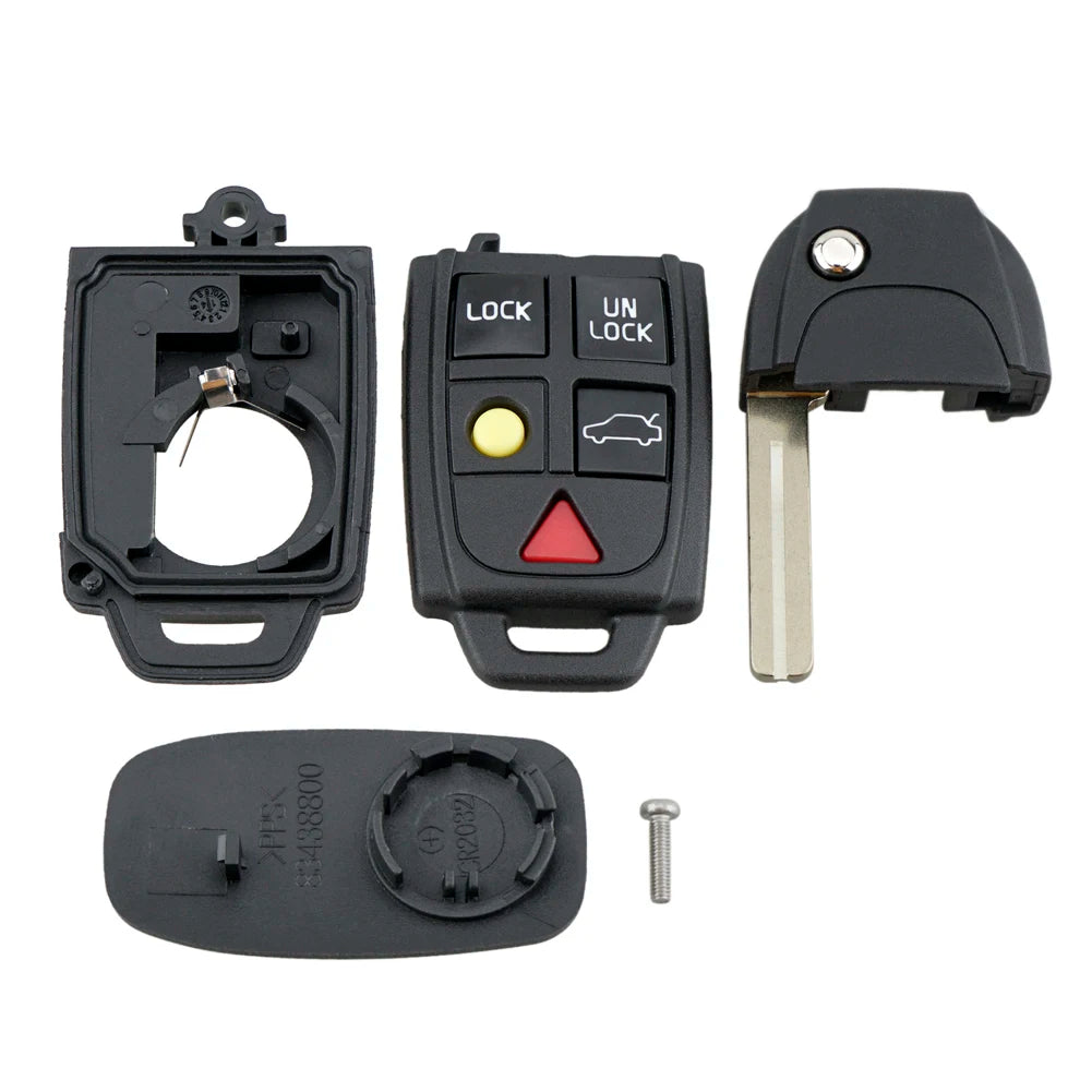 Car Remote Key Shell Replacement 5 Buttons Flip Folding Key Fob Case Black for Volvo S60 S80 V70 XC70 XC90 Qme
