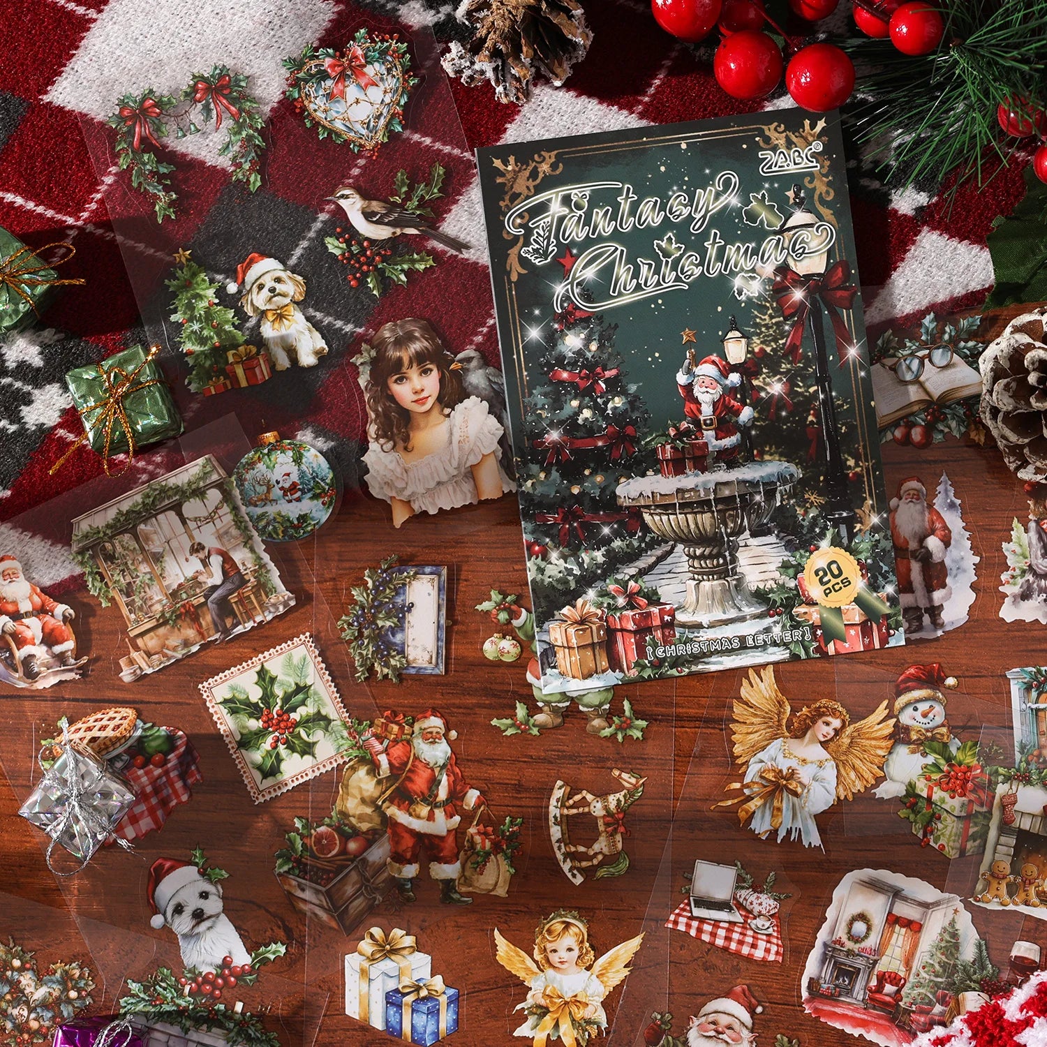 20/40 Sheets Large Size Christmas Sticker Book Washi PET Stickers Set Scrapbooking Holiday Party Aesthetic Decoration Journal Qme E-40 Sheets