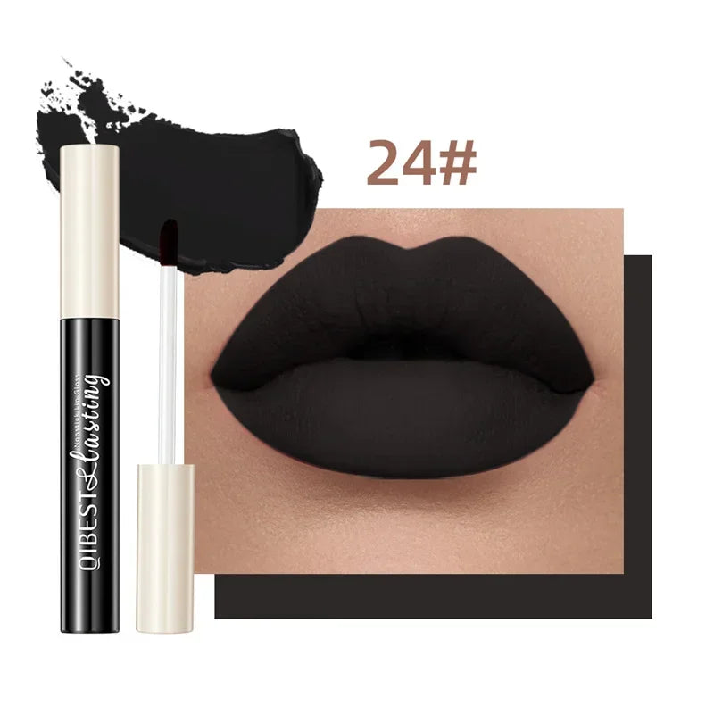 QIBEST 24 Colors Matte Liquid Lipstick Waterproof Long Lasting Velvet Red Lip Gloss Tint Makeup Cosmetic Lipsticks Lipglosses Qme 24