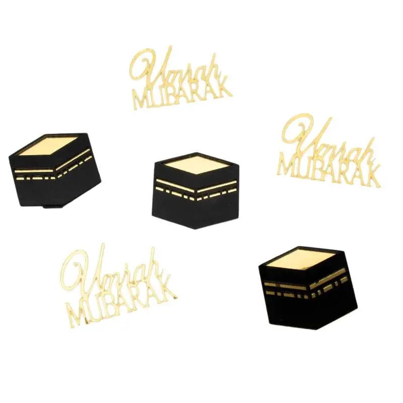 6Pcs/set Golden Muslim Umrah Mubarak Topper Hajj Mubarak Cake Topper Kit Dessert Cupcakes Decoration Ramadan Decorations Qme 6Pcs