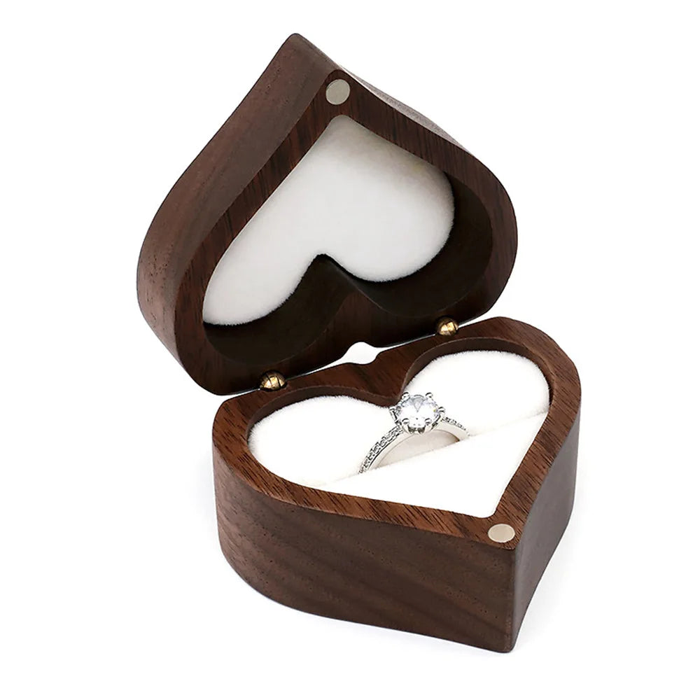 Premium Solid Wood Jewelry Organizer (Black Walnut) - Jewelry Display for Earrings & Couples Rings Jewelry Case Valentine Gift Qme Heart White Single