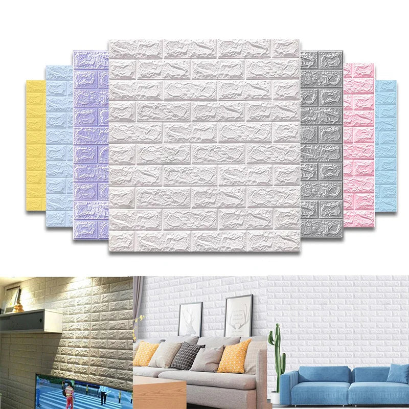 1-10pcs 77cm*70cm 3DWall Sticker Solid Color Faux Brick Bedroom Home Decor Waterproof Self Adhesive DIY Living Room Wallpaper Qme