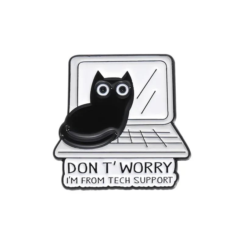 Cartoon Black Cat Brooch Enamel Pins Creative THINK BEFORE YOU CLICK Lapel Backpack Badges WORKING FROM HOME Jewelry Wholesale Qme style 3