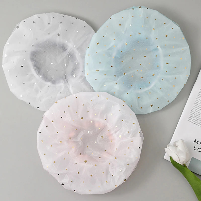 Waterproof Adult Women Shower Bath Cap Shampoo Cute Glitter Qme