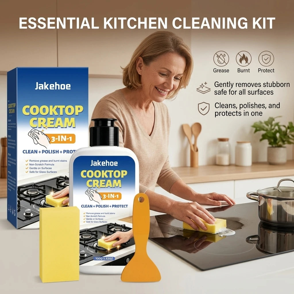 Multi-functional Kitchen Cleaner Remove Burnt Grease Food Residue & Tough Stain Form Protective Film 3-in-1 Cooktop Cleaning Kit Qme