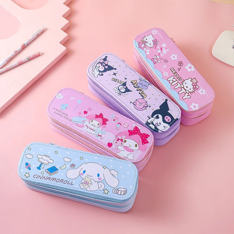 Hello Kitty Kuromi Double-Layer Large-Capacity Pencil Case Pencil Case Melody Student Cartoon Stationery Box & Storage Case Qme