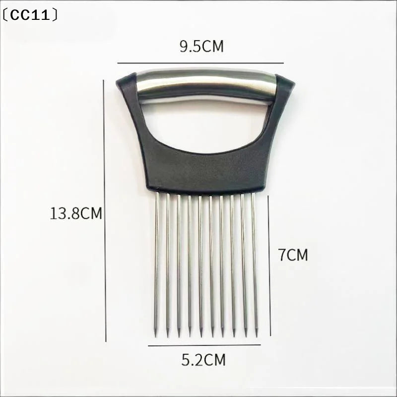 Stainless Steel Onion Cutter Holder Food Slicers Assistant Tomato Qme