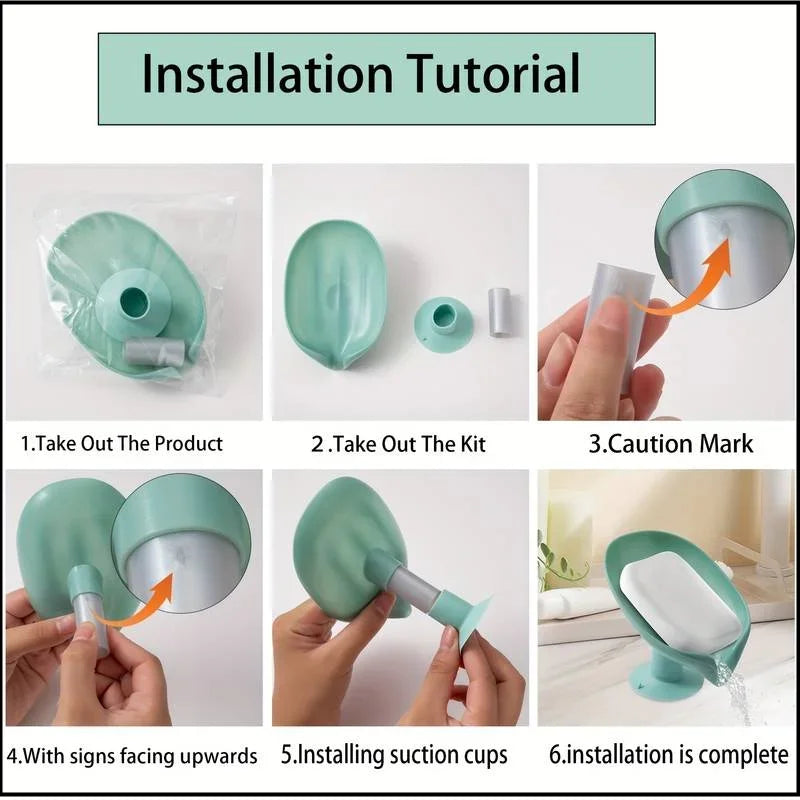 Leaf Design Drain Soap Box With Suction Cup Decorative Plastic Self Draining Bathroom Soap Tray Bathroom Organizers Storage Qme