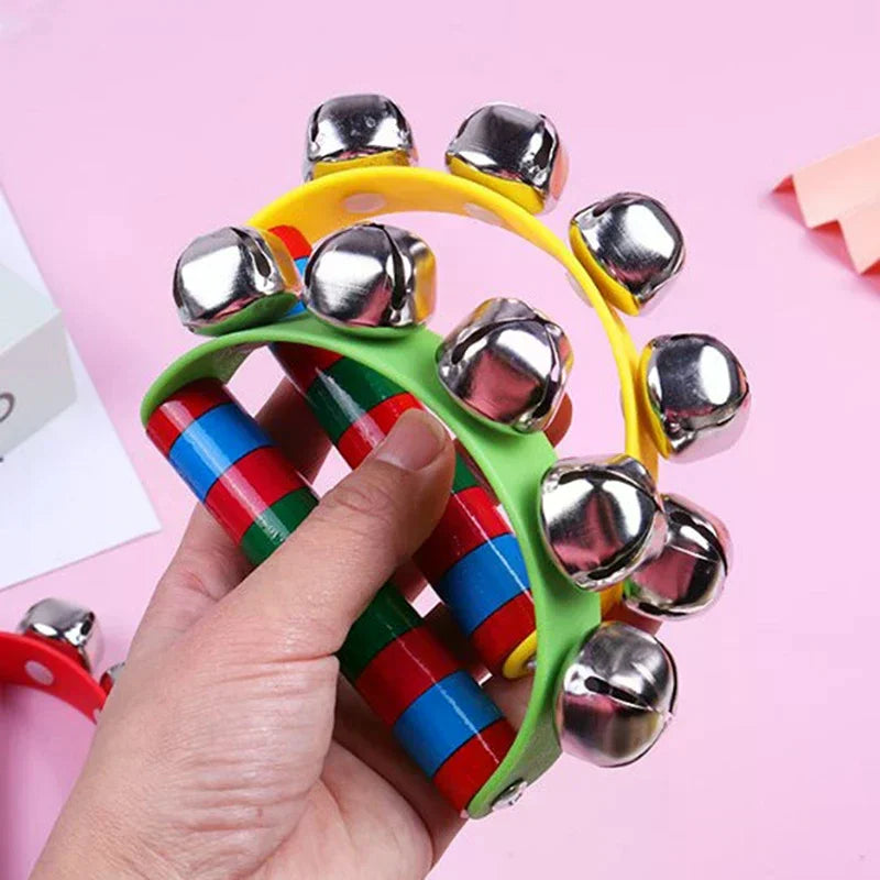 One-piece Smart Toy Handbell Kids 5 Jingle Bells Wood Grip Music Qme