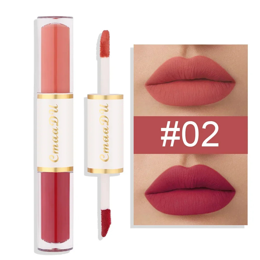 5 In 1 Matte Lipstick Kit Combo Strip Velvet Sexy Red Lip Tint Non-stick Cup Lip Gloss Lip Oil Makeup Lips Cosmetic Set Qme Double-head 02