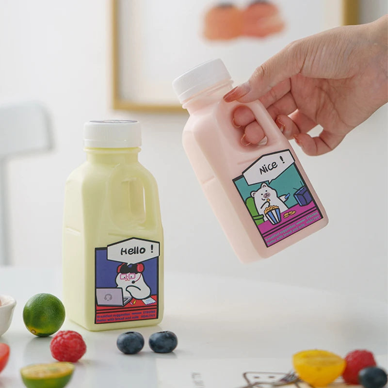 Transparent Kids Water Bottle Plastic Juice PET Milk Beverage Lid Qme