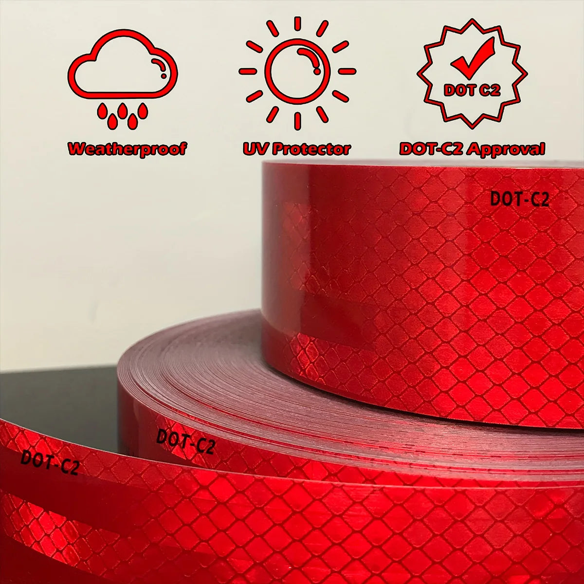 Red DOT-C2 Reflective Tape Waterproof Vehicle Safety Sticker Conspicuous Truck Strip Sheeting Sticky for Trucks Qme