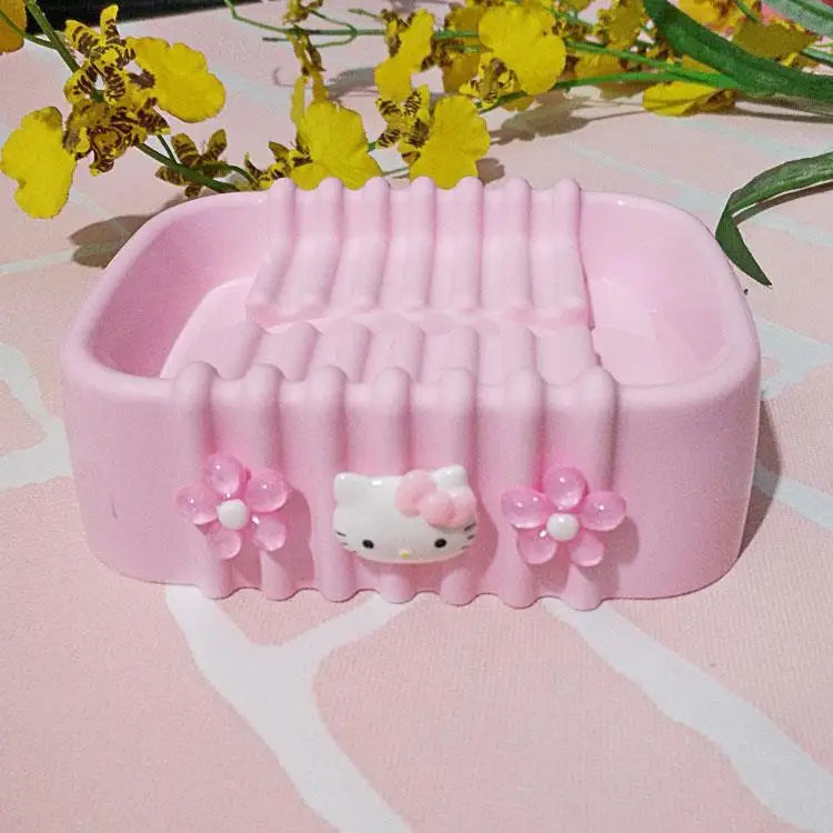 Hello Kitty Creative Cartoon-Style Cute Soap Dish Bathroom Soap Dish for Home Use Soap Dish Holder / Plastic Storage Box Qme 7