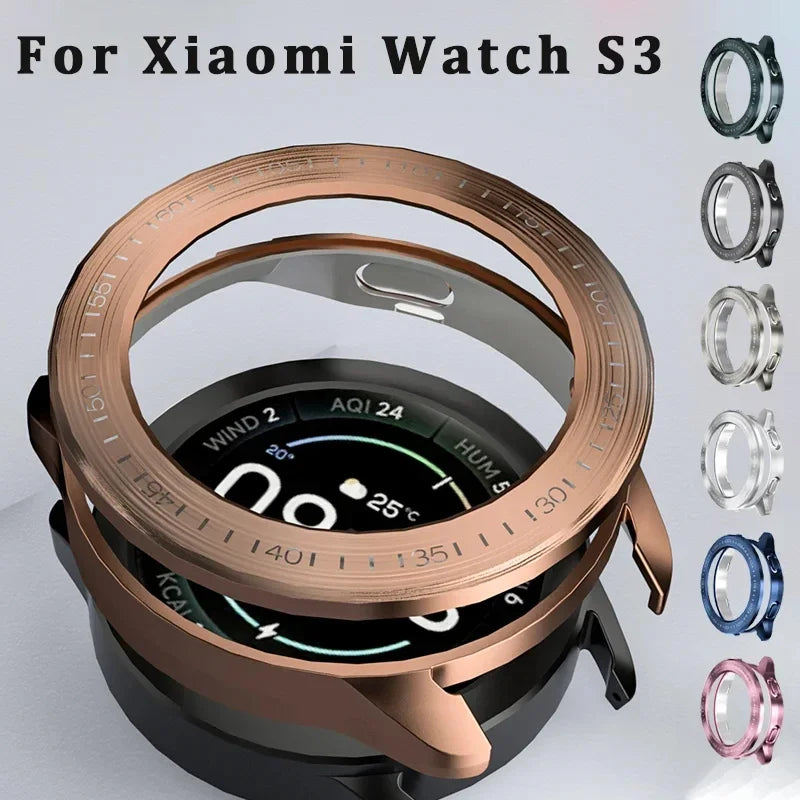 Cover for Xiaomi Mi Watch S3 Case Accessories PC Protector Shell for Mi Watch S3 Electroplated Wire Drawing Hollow Case+bezel Qme