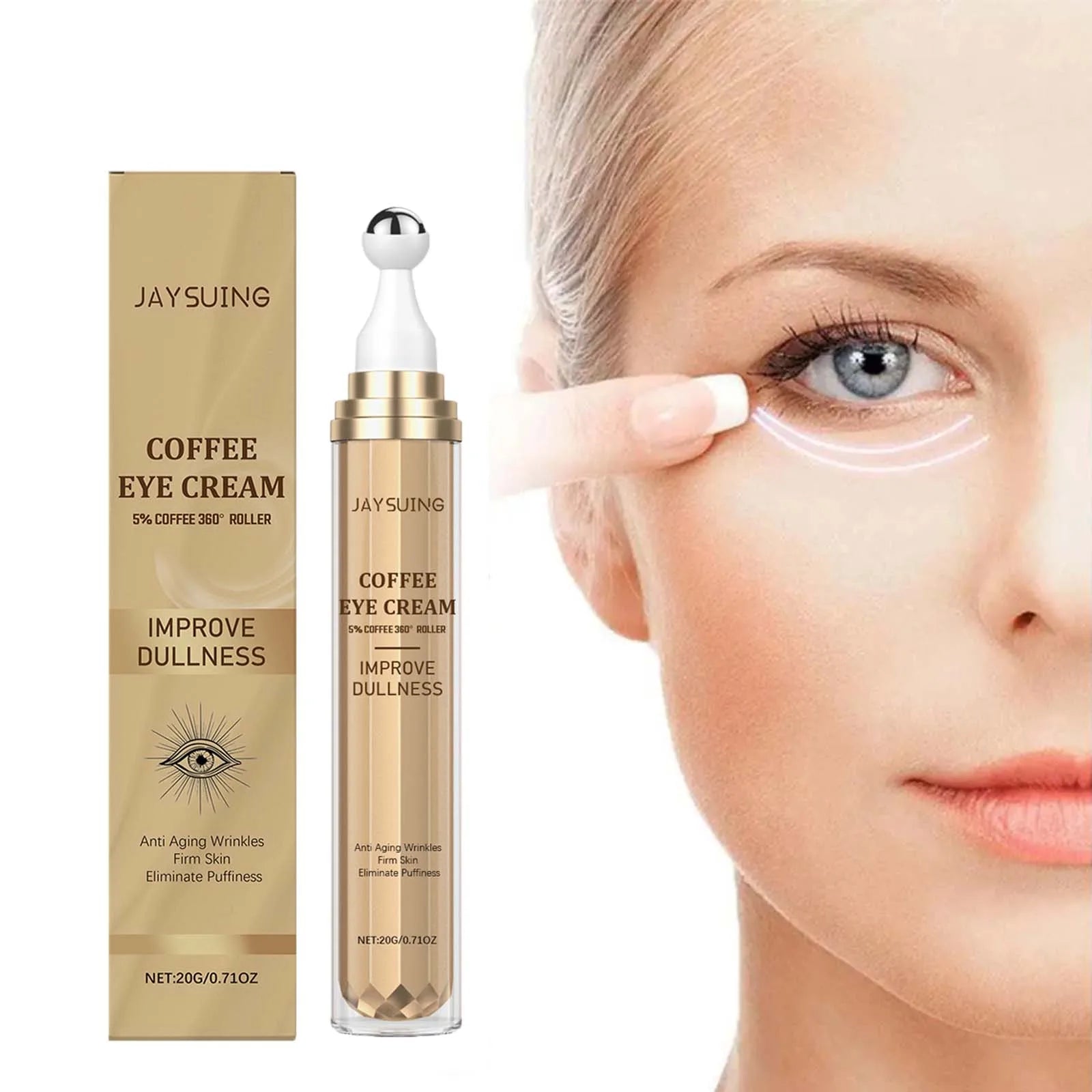Caffeine Firming Eye Cream Fade Dark Circles Anti-Puffiness Lighten Fine Lines Under The Eyes Remove Eye Bags Roller Eye Massage Qme